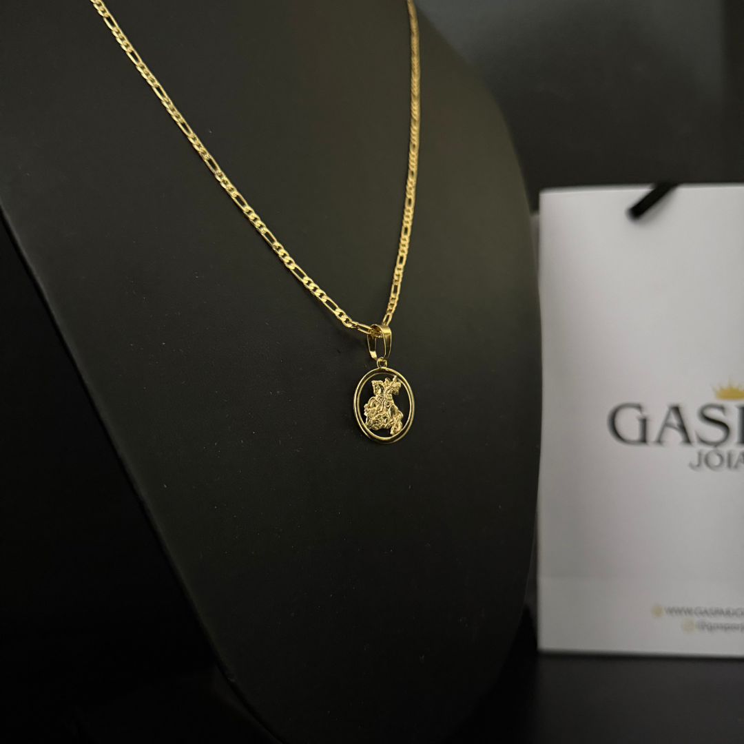Corrente Elo 3x1 - 2mm + Pingente da sua Escolha (Banhado a Ouro 18k)