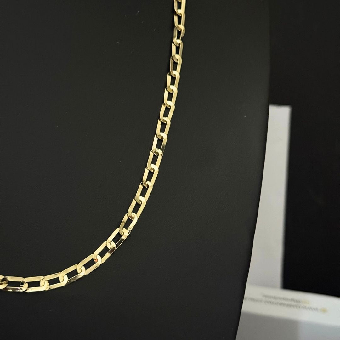 Corrente Long Laminada 4mm - Moeda Antiga Italiana Envernizada + Banho de 10 Millessimos Ouro 18K