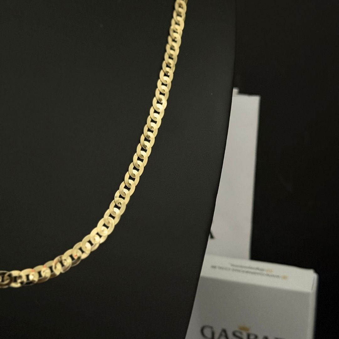 Corrente Escama de Peixe Redonda Laminada 5mm - Moeda Antiga Italiana Envernizada + Banho de 10 Millessimos Ouro 18K