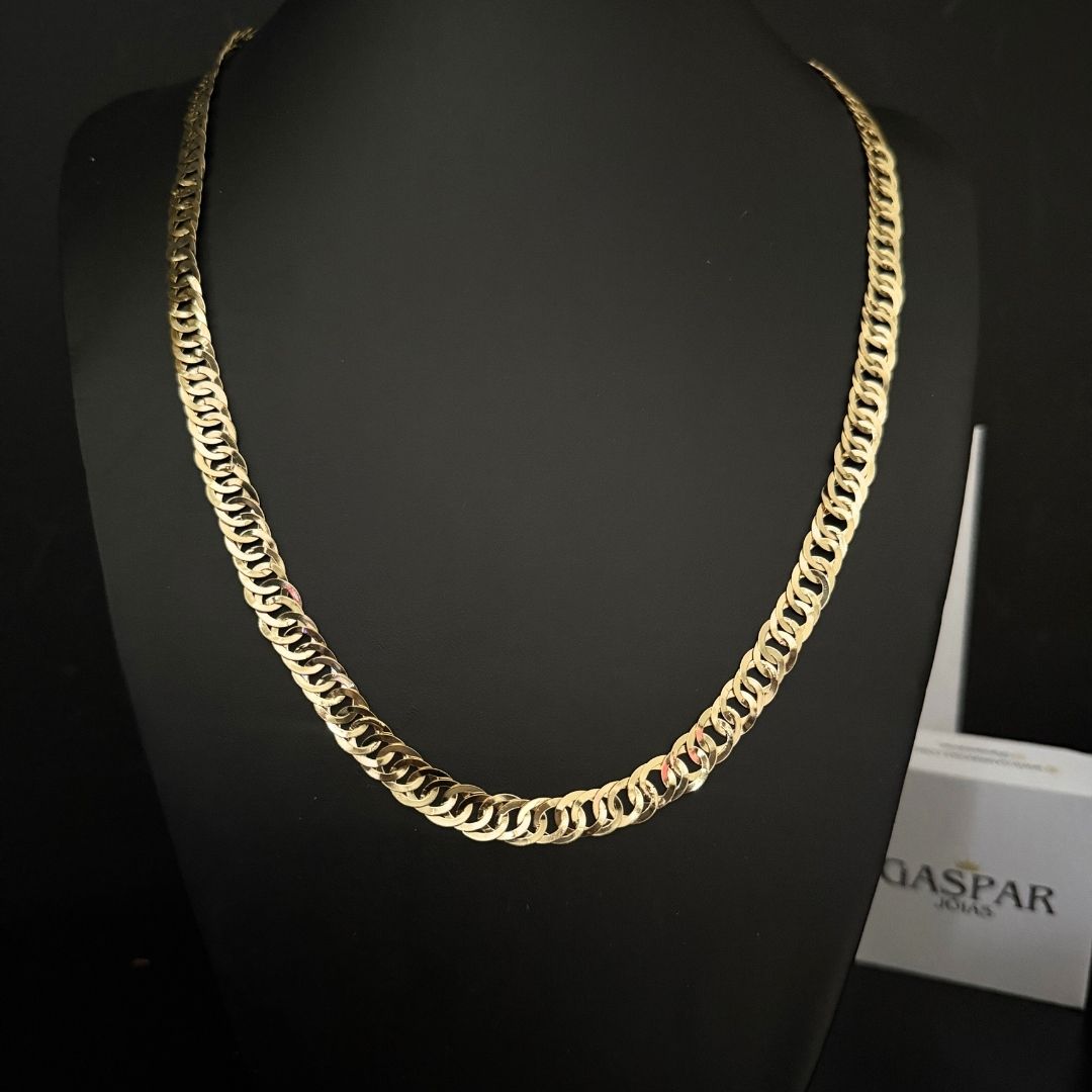 Corrente Elo Duplo Laminada 12mm - Moeda Antiga Italiana Envernizada + Banho de 10 Millessimos Ouro 18K