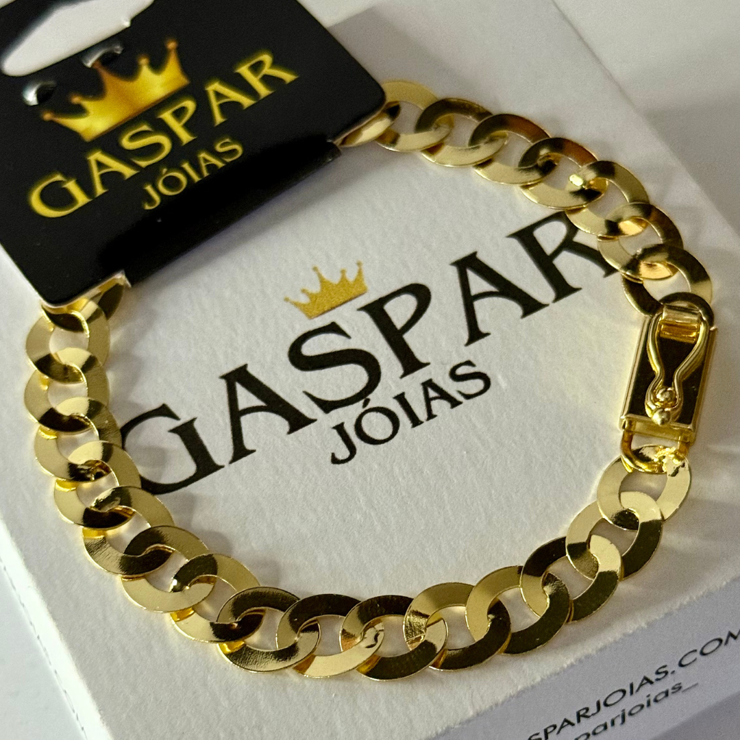 Pulseira Elo Redondo 8mm - Moeda Antiga Italiana + Verniz + Banho de 10 Millessimos Ouro