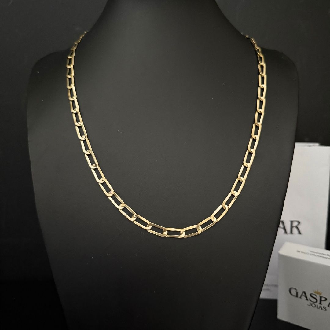 Corrente Long Laminada 4mm - Moeda Antiga Italiana Envernizada + Banho de 10 Millessimos Ouro 18K