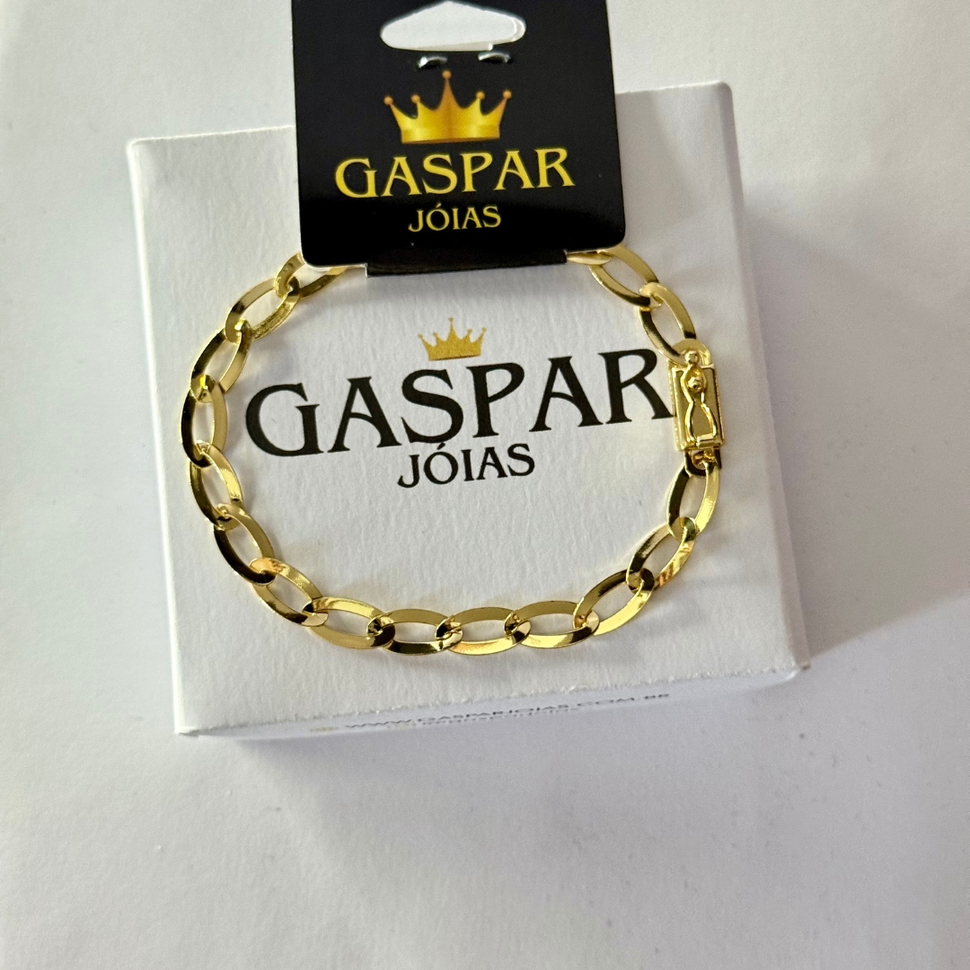 Kit Completo, Corrente e Pulseira Chapeada Laminada 6mm + Pingente Cruz Face - Moeda Antiga Italiana + Verniz + Banho de 10 Millessimos Ouro