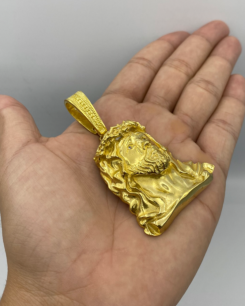 PINGENTE ROSTO DE CRISTO CRAVEJADO GRANDE - MOEDA ANTIGA - 4,5x3,5cm