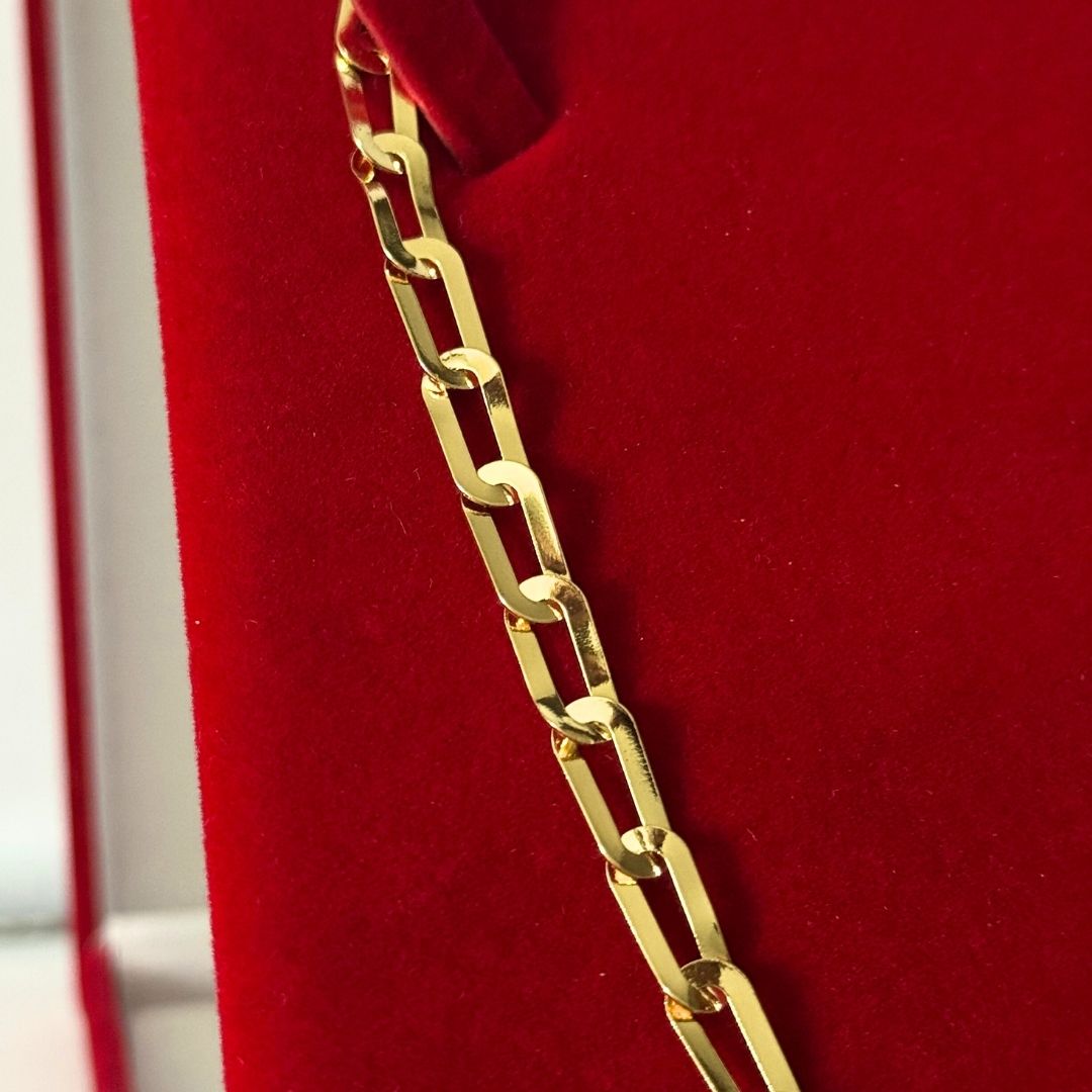 Corrente Long Laminada 4mm - Moeda Antiga Italiana Envernizada + Banho de 10 Millessimos Ouro 18K