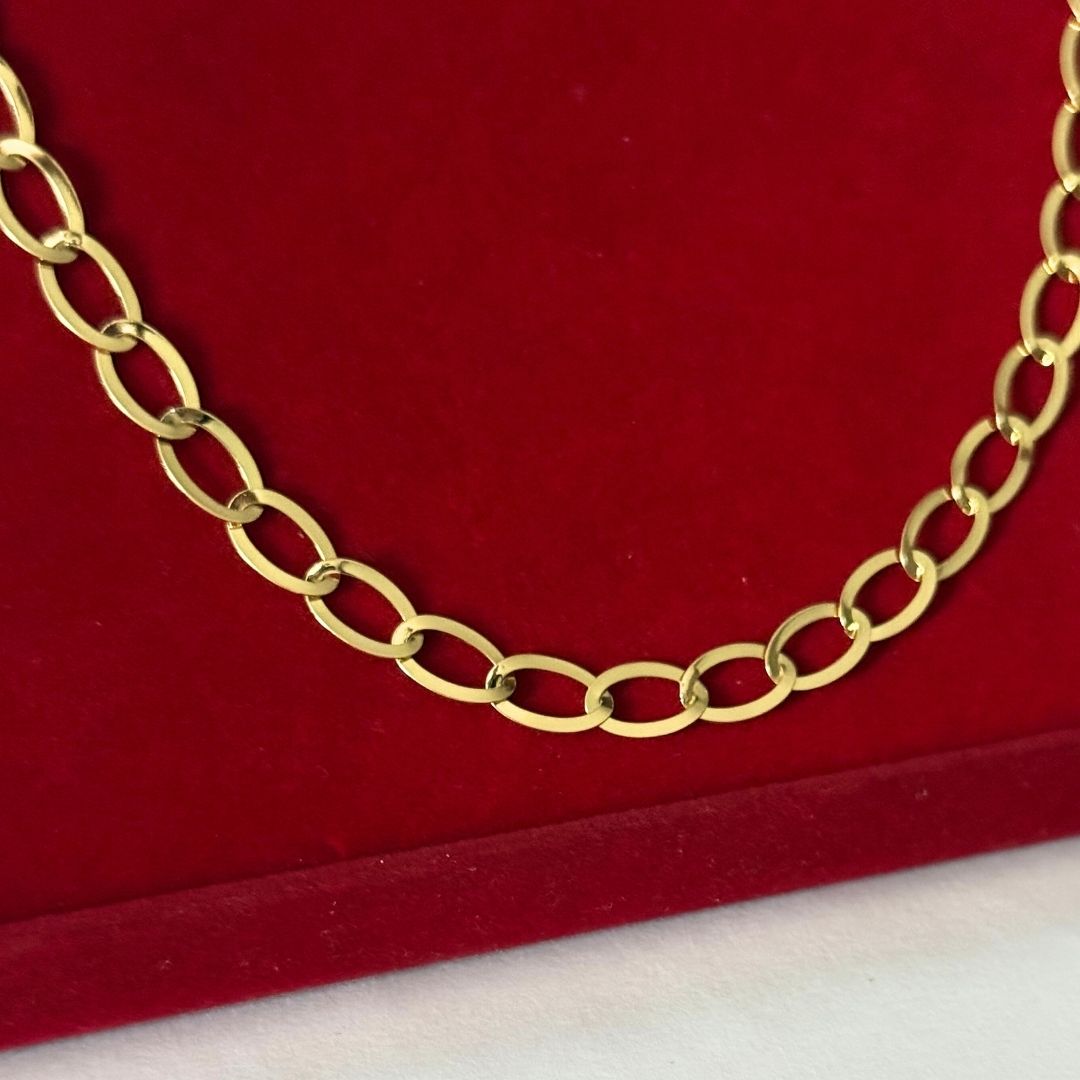 Corrente Oval Laminada 6mm - Moeda Antiga Italiana Envernizada + Banho de 10 Millessimos Ouro 18K