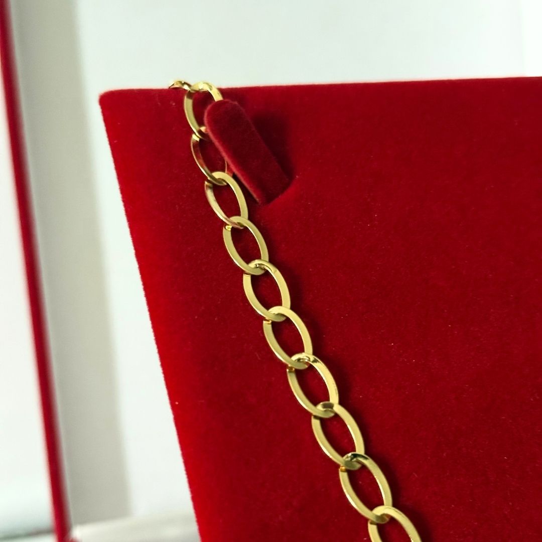 Corrente Oval Laminada 6mm - Moeda Antiga Italiana Envernizada + Banho de 10 Millessimos Ouro 18K