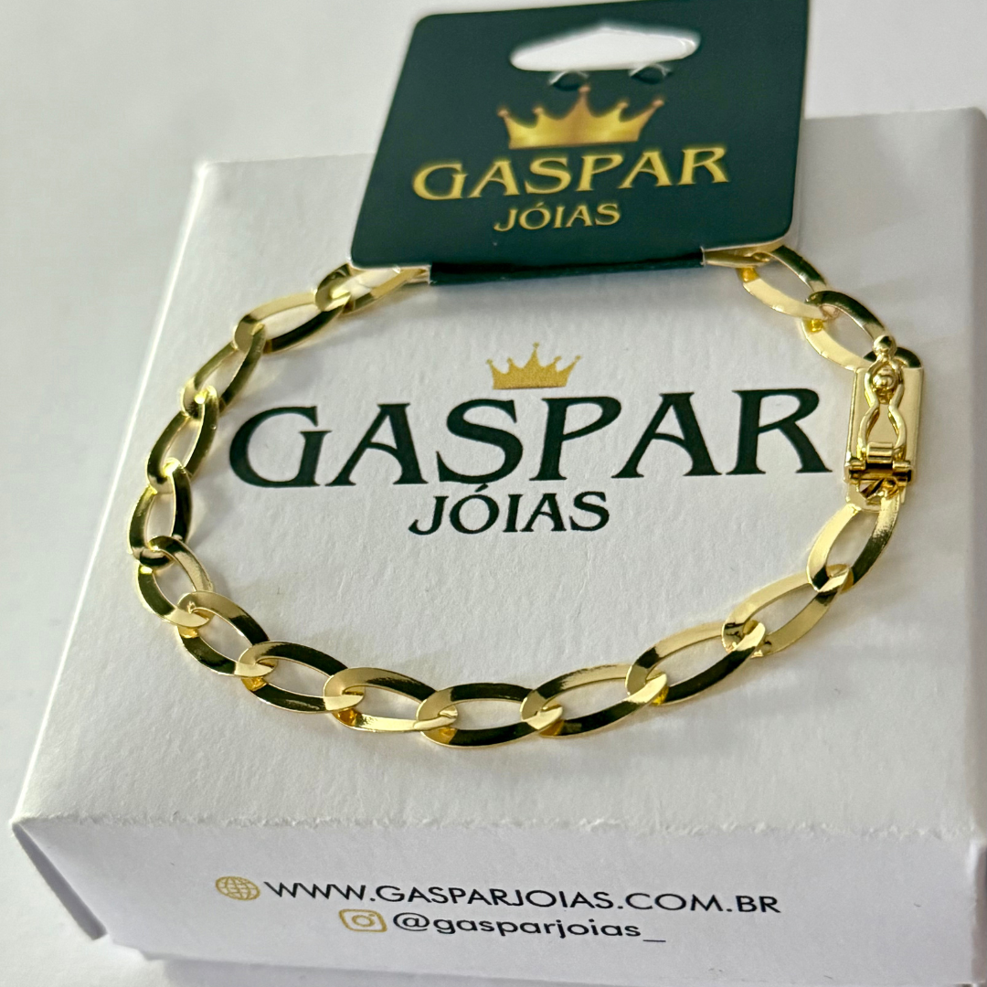 Kit Completo, Corrente e Pulseira Chapeada Laminada 6mm + Pingente Cruz Face - Moeda Antiga Italiana + Verniz + Banho de 10 Millessimos Ouro