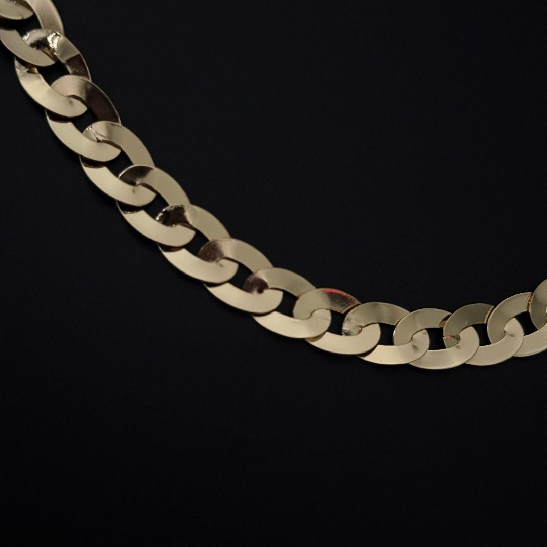 Corrente Escama de Peixe Laminada 10mm - Moeda Antiga Italiana Envernizada + Banho de 10 Millessimos Ouro 18K