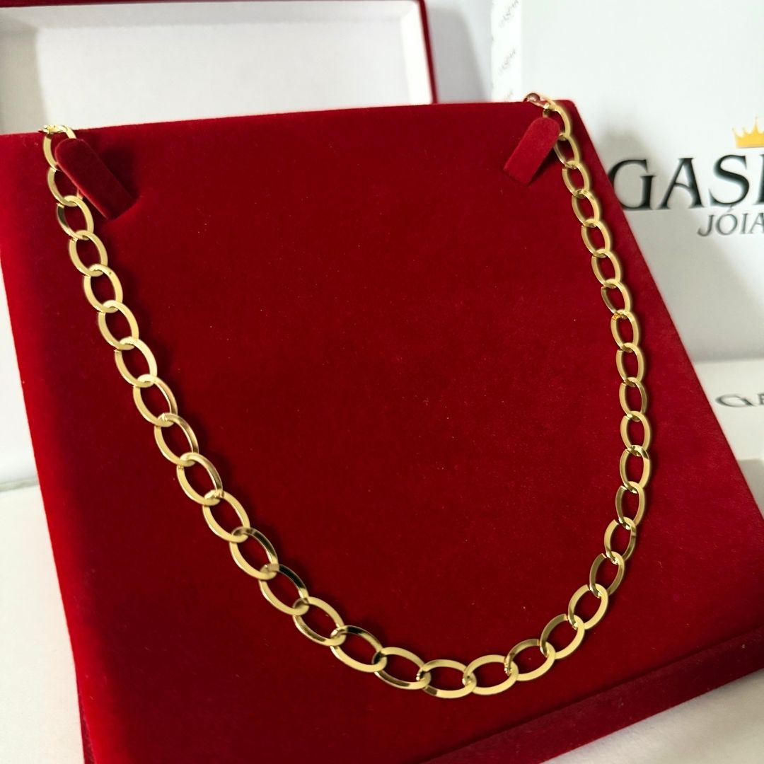 Corrente Oval Laminada 6mm - Moeda Antiga Italiana Envernizada + Banho de 10 Millessimos Ouro 18K