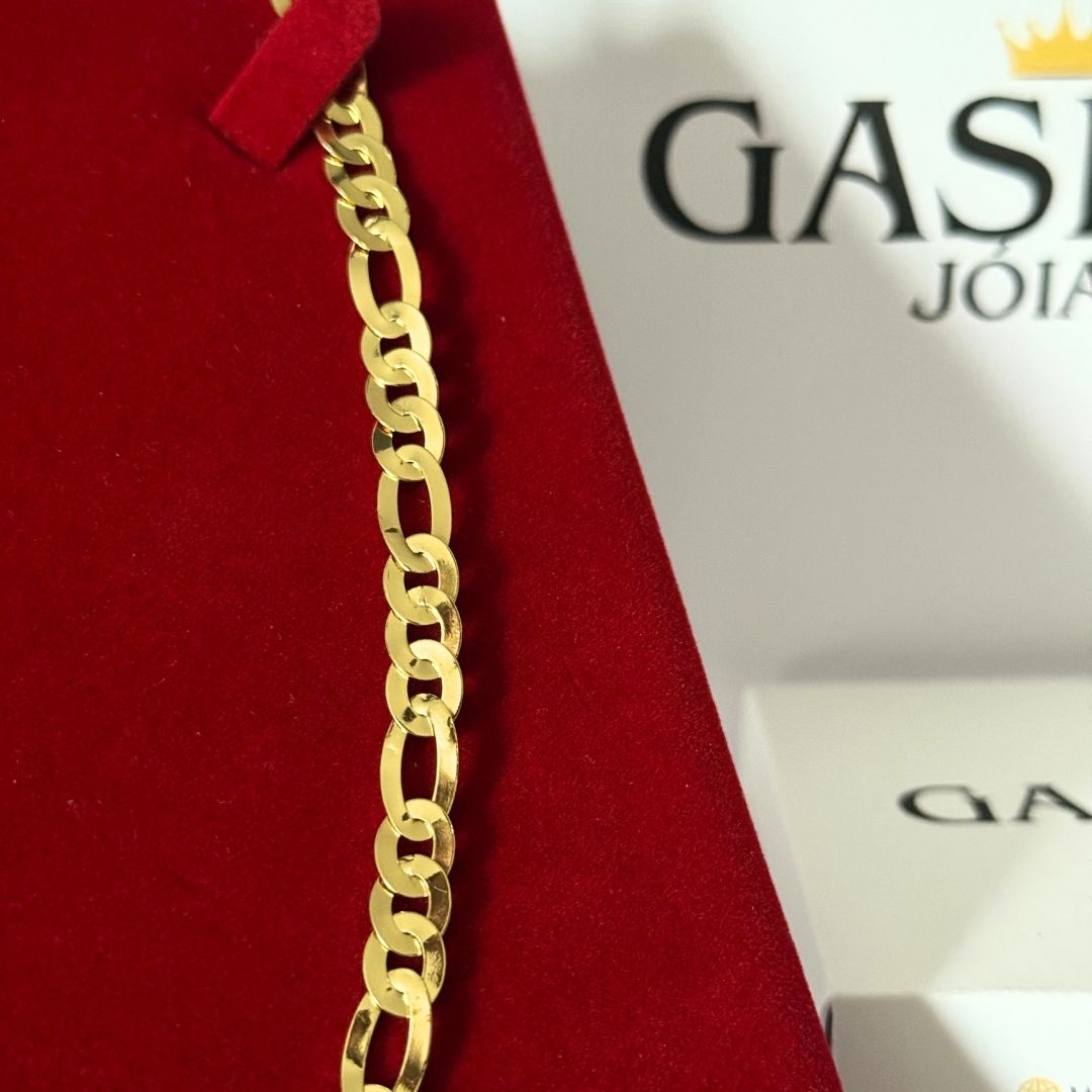 Corrente 3X1 Laminada 6mm - Moeda Antiga Italiana Envernizada + Banho de 10 Millessimos Ouro