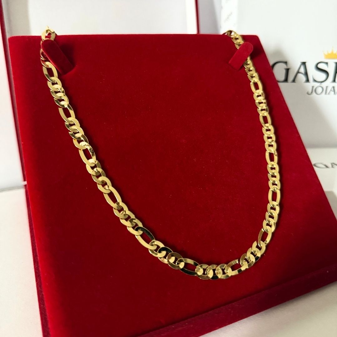 Corrente 3X1 Laminada 6mm - Moeda Antiga Italiana Envernizada + Banho de 10 Millessimos Ouro