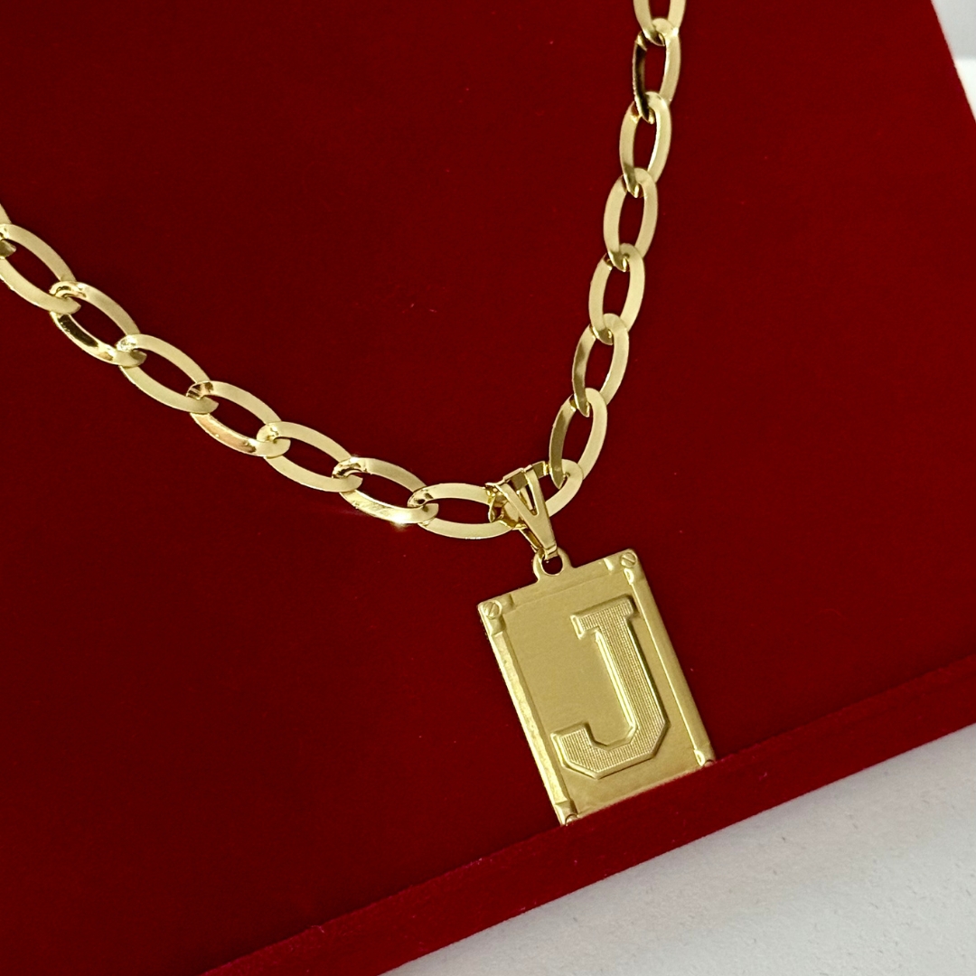 Kit Corrente e Pulseira Chapeada 6mm - BANHADO A OURO 18K - (PINGENTE LETRA DE BRINDE)