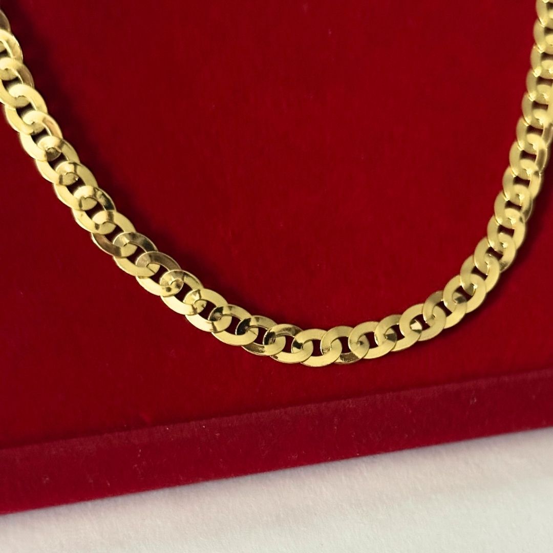 Corrente Escama de Peixe Redonda Laminada 5mm - Moeda Antiga Italiana Envernizada + Banho de 10 Millessimos Ouro 18K