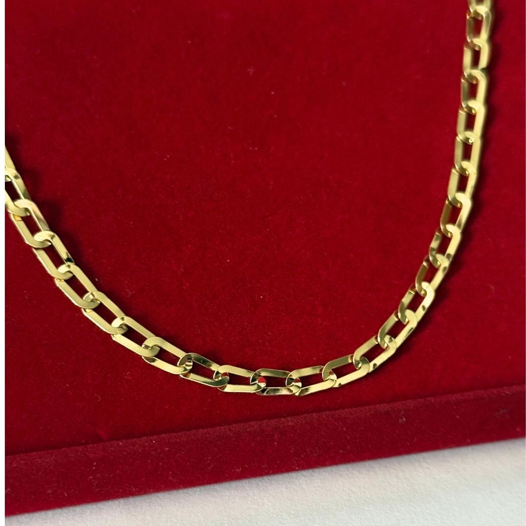 Corrente Long Laminada 4mm - Moeda Antiga Italiana Envernizada + Banho de 10 Millessimos Ouro 18K