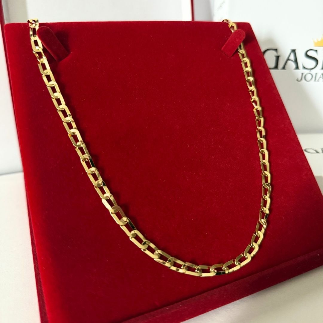 Corrente Long Laminada 2mm - Moeda Antiga Italiana Envernizada + Banho de 10 Millessimos Ouro 18K