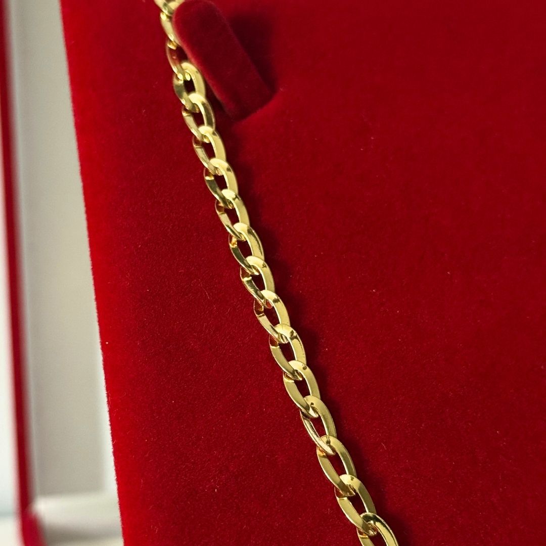 Corrente Chapeada Laminada 3mm - Moeda Antiga Italiana Envernizada + Banho de 10 Millessimos Ouro 18K