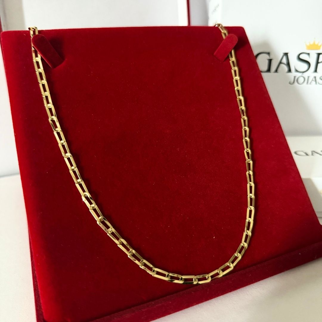 Corrente Long Laminada 2mm - Moeda Antiga Italiana Envernizada + Banho de 10 Millessimos Ouro 18K