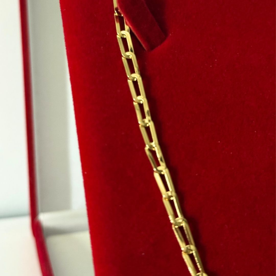 Corrente Long Laminada 2mm - Moeda Antiga Italiana Envernizada + Banho de 10 Millessimos Ouro 18K