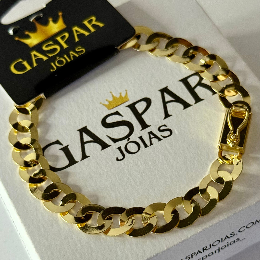 Kit Corrente e Pulseira Elo Redondo 8mm - Moeda Antiga Italiana + Pingente Cavalo + Verniz + Banho de 10 Millessimos Ouro