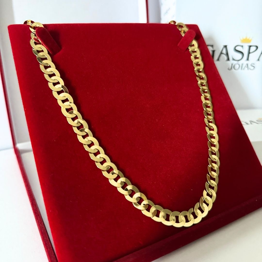 Corrente Elo Redondo Laminada 8mm - Moeda Antiga Italiana Envernizada + Banho de 10 Millessimos Ouro 18K