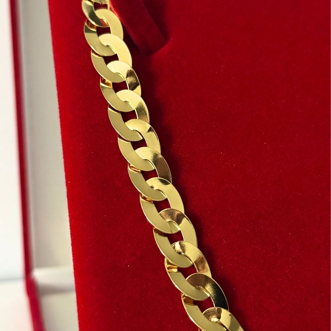 Corrente Escama de Peixe Laminada 10mm - Moeda Antiga Italiana Envernizada + Banho de 10 Millessimos Ouro 18K