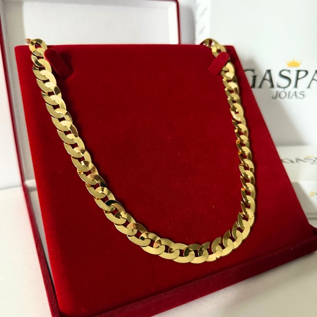 Corrente Escama de Peixe Laminada 10mm - Moeda Antiga Italiana Envernizada + Banho de 10 Millessimos Ouro 18K