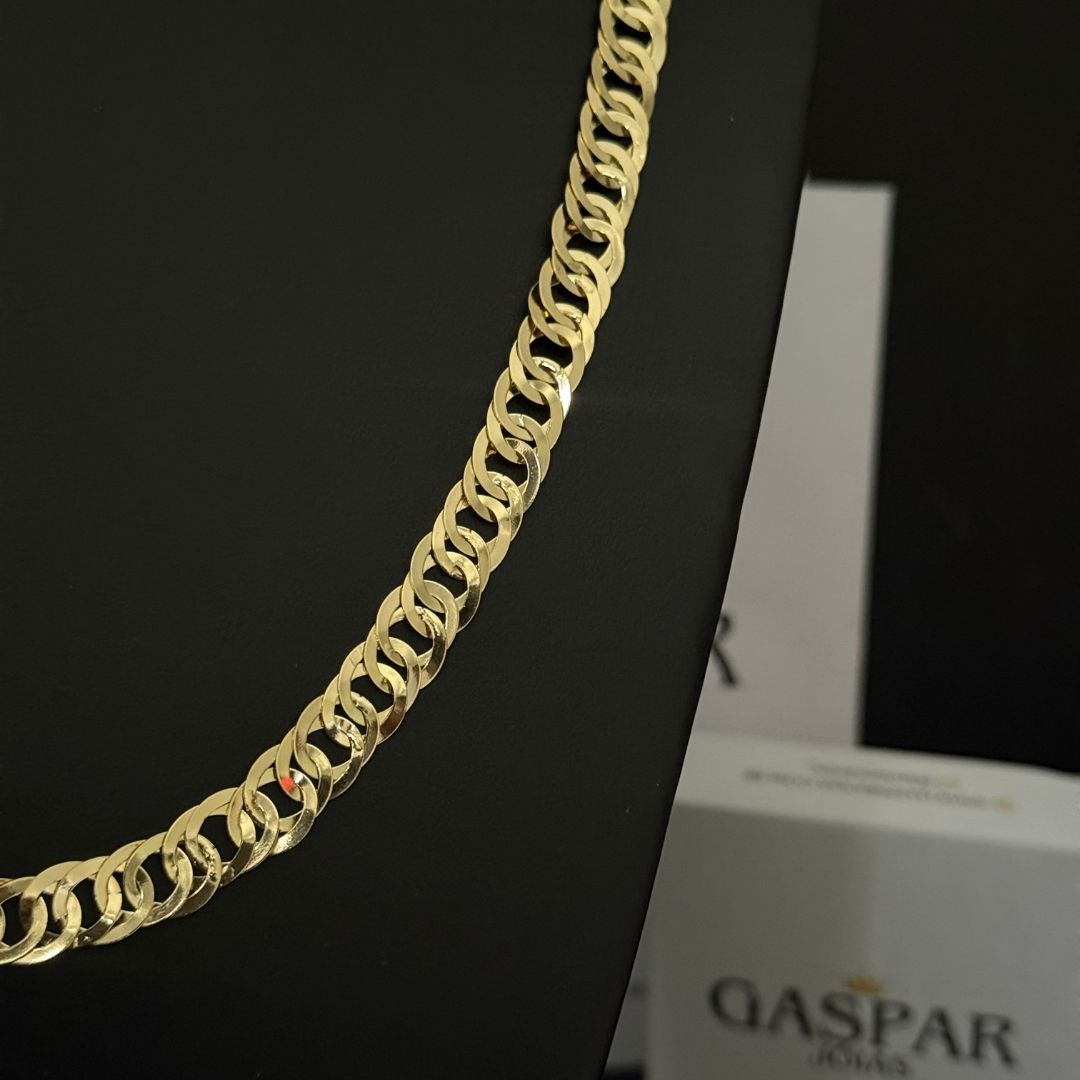 Corrente Elo Duplo Laminada 12mm - Moeda Antiga Italiana Envernizada + Banho de 10 Millessimos Ouro 18K