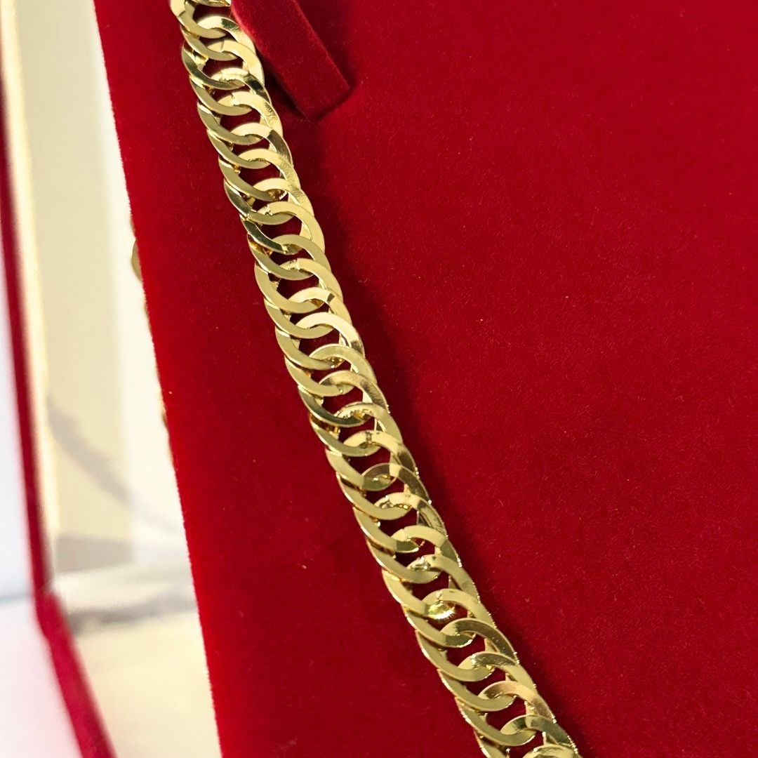 Corrente Elo Duplo Laminada 12mm - Moeda Antiga Italiana Envernizada + Banho de 10 Millessimos Ouro 18K