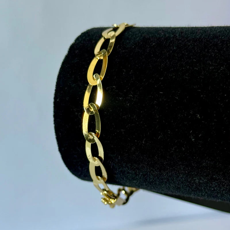 Kit Corrente e Pulseira Chapeada 6mm - MOEDA ANTIGA IDENTICO AO OURO 18K - (PINGENTE CAVALO DE BRINDE)