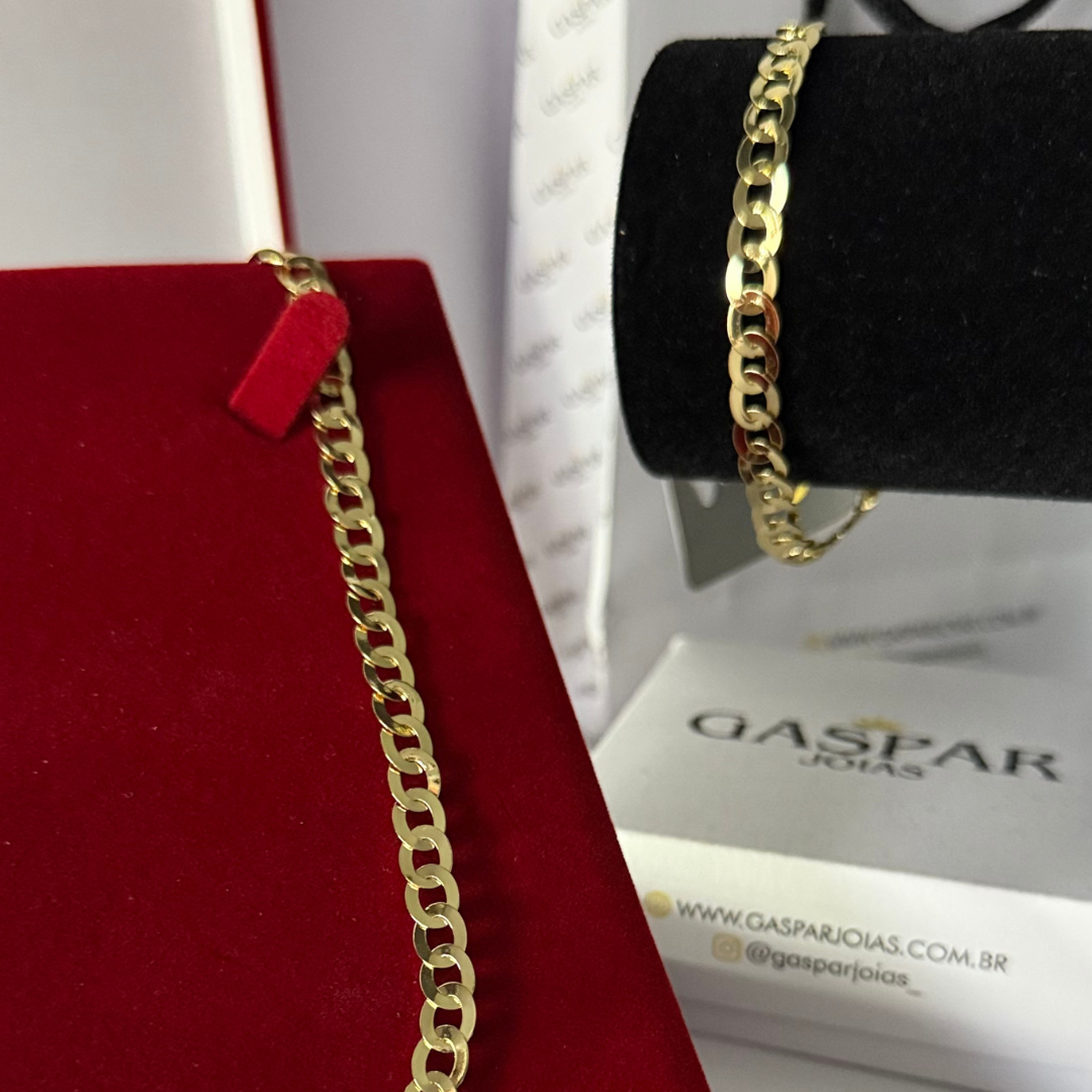 Corrente + Pulseira Escama Redondo 5mm - Moeda Antiga Italiana + Verniz + Banho de 10 Millessimos Ouro