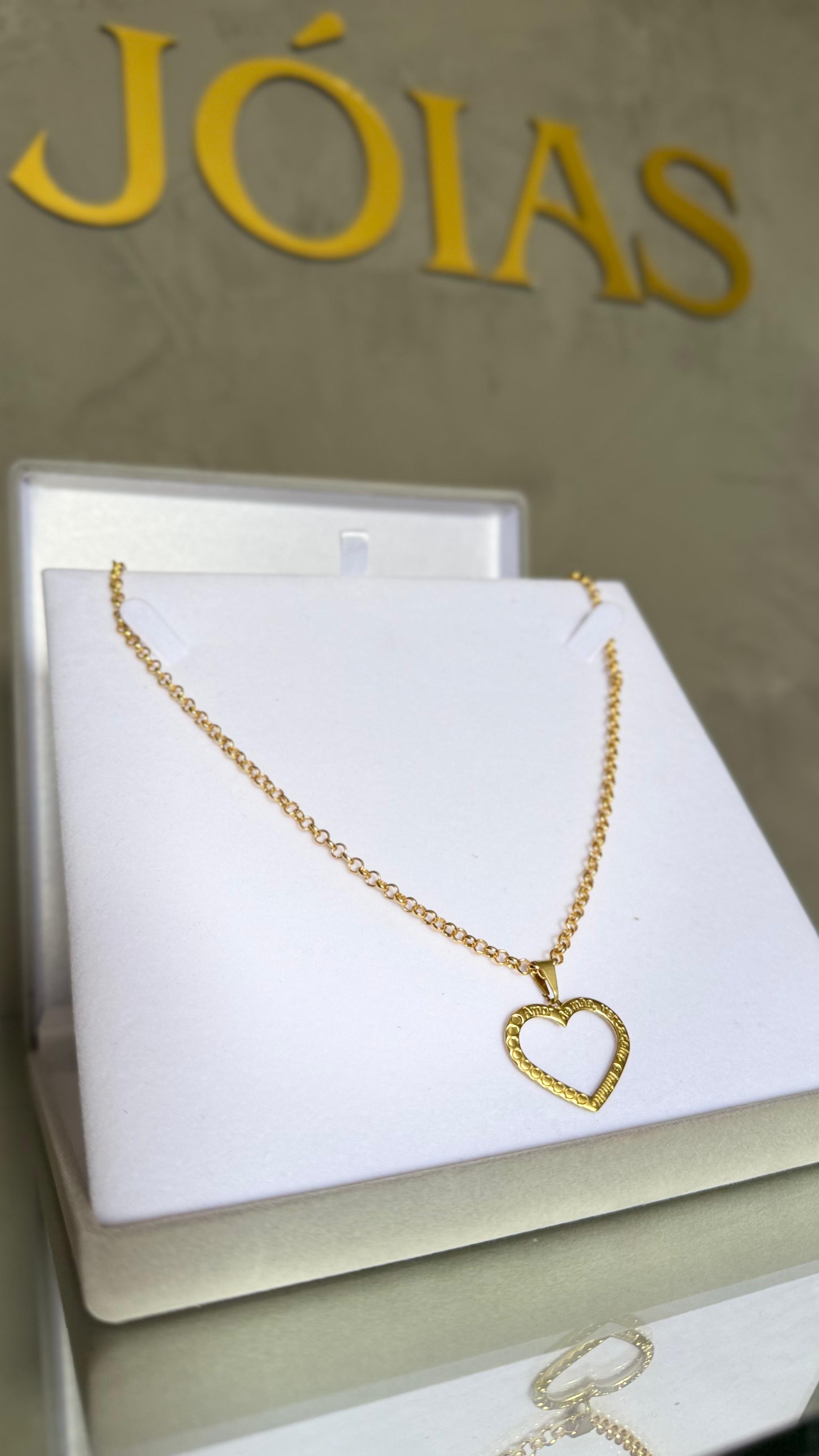 Corrente Elo Português 2mm + Pingente Coração de Brinde - (Moeda antiga Vernizada)