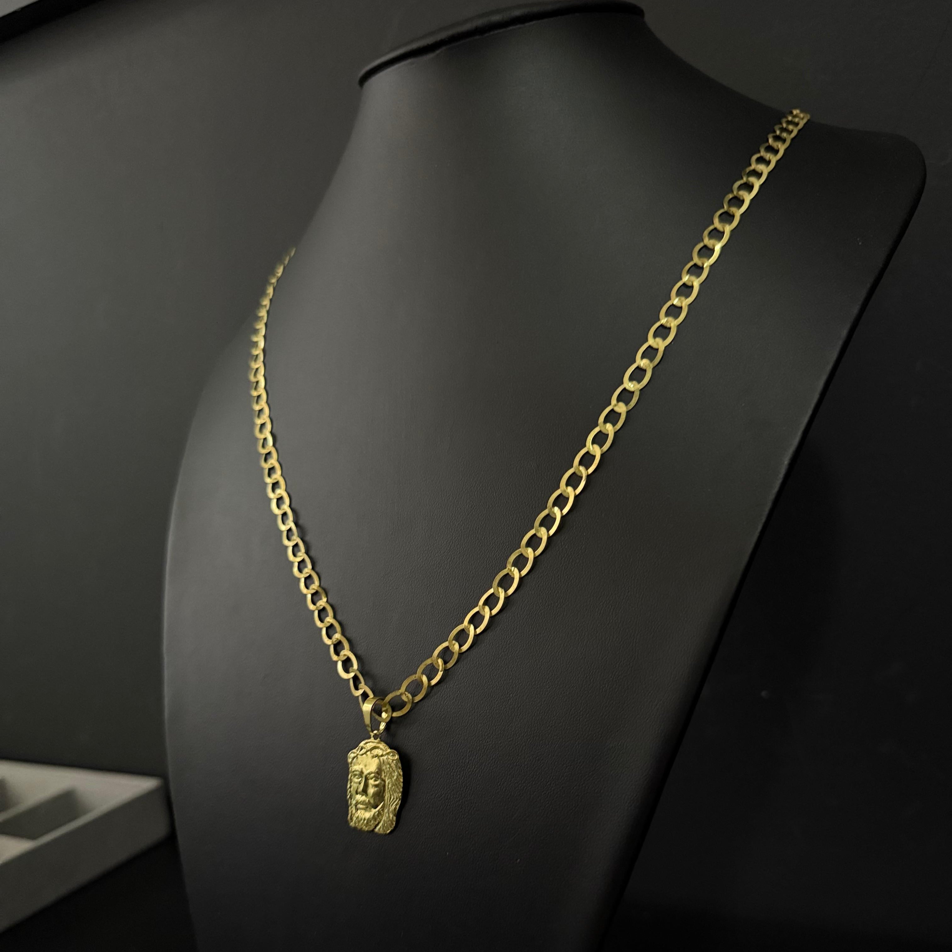 Corrente Elo Redondo 5mm + Pingente Face de Cristo (100% Moeda Antiga Envernizada)