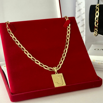 Kit Corrente e Pulseira Chapeada 6mm - BANHADO A OURO 18K - (PINGENTE LETRA DE BRINDE)