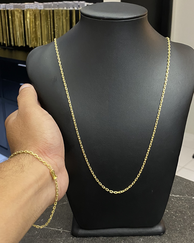 CORRENTE CADEADO DE QUINA 2MM + PULSEIRA CADEADO DE QUINA 2MM (MOEDA ANTIGA)