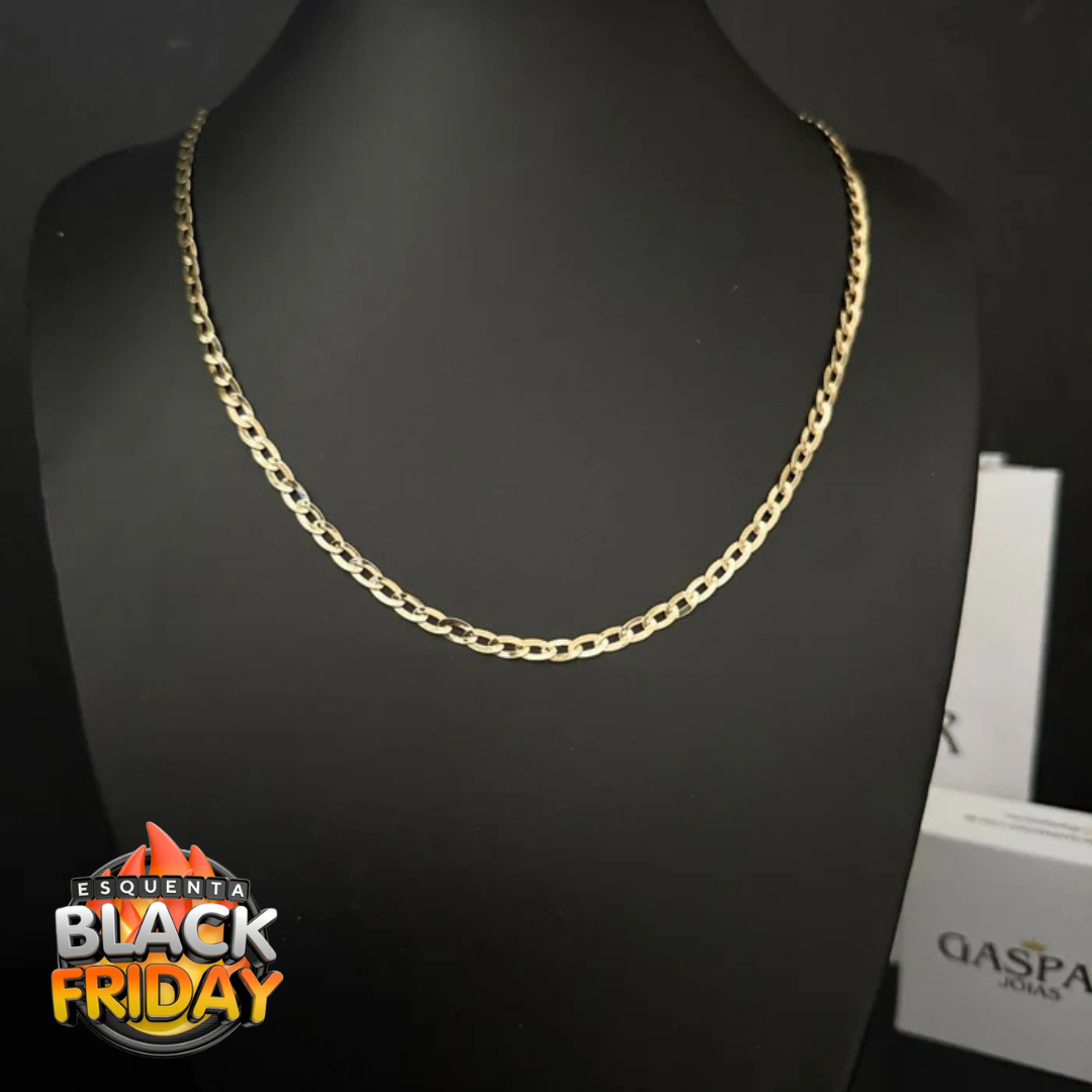 Corrente Chapeada Laminada 3mm - Moeda Antiga Italiana Envernizada + Banho de 10 Millessimos Ouro 18K