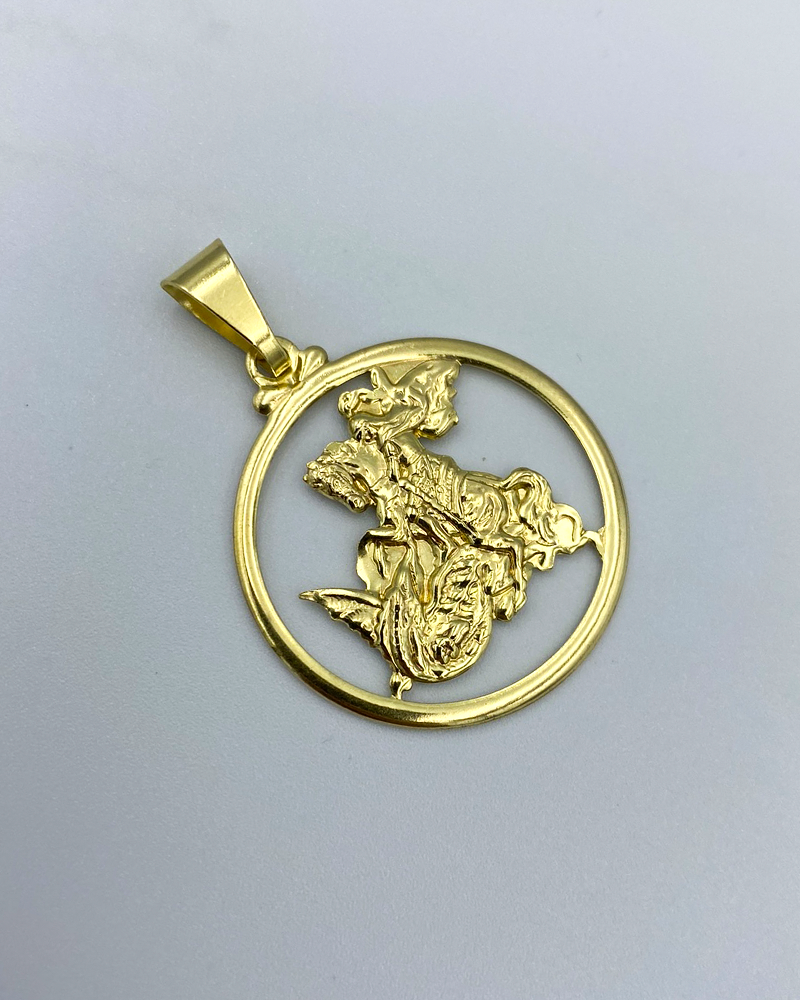 PINGENTE SÃO JORGE VAZADO COM ARO MÉDIO - 3X3CM - MOEDA ANTIGA