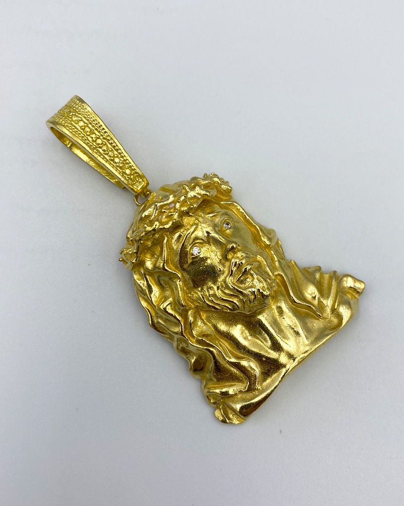 PINGENTE ROSTO DE CRISTO CRAVEJADO GRANDE - MOEDA ANTIGA - 4,5x3,5cm