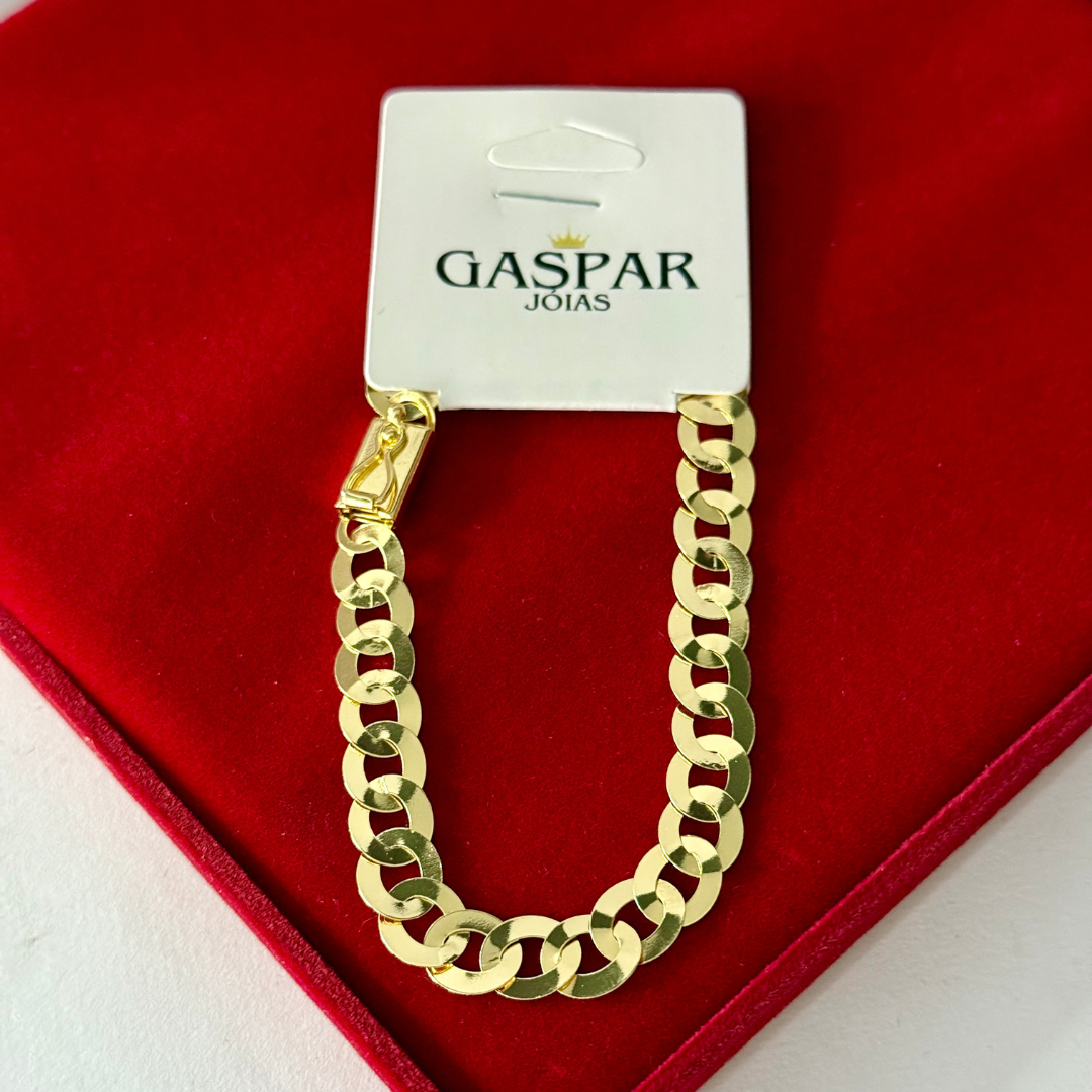 Pulseira Elo Redondo 8mm - Moeda Antiga Italiana + Verniz + Banho de 10 Millessimos Ouro