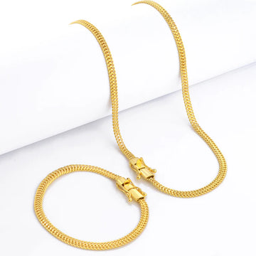 Kit Corrente e Pulseira - Grumet Dupla 5mm - Banhado A Ouro 18k