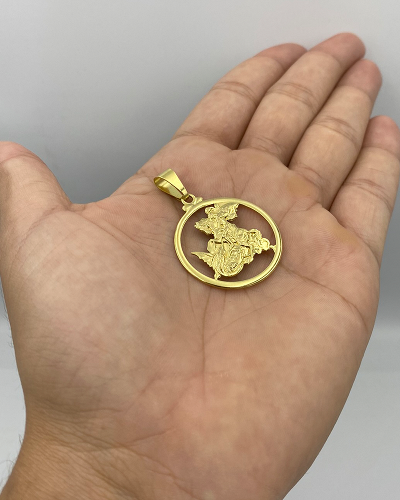 PINGENTE SÃO JORGE VAZADO COM ARO MÉDIO - 3X3CM - MOEDA ANTIGA