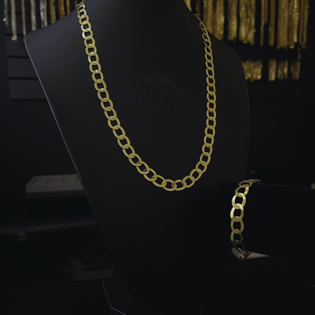 KIT - CORRENTE E PULSEIRA MASCULINA ELO REDONDO 10MM LAMINADA ( MOEDA ANTIGA PREMMIUM ) - PROMOÇÃO ANO NOVO