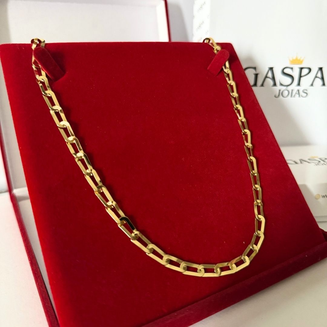Corrente Long Laminada 4mm - Moeda Antiga Italiana Envernizada + Banho de 10 Millessimos Ouro 18K
