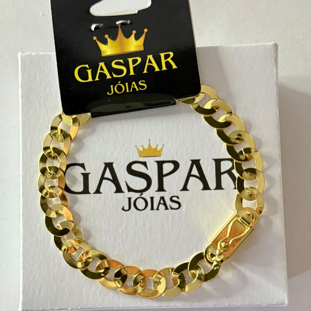 Pulseira Elo Redondo 8mm - Moeda Antiga Italiana + Verniz + Banho de 10 Millessimos Ouro