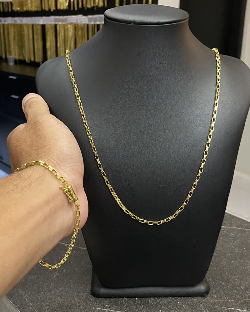 CORRENTE CAIXA DE FÓSFORO 3MM + PULSEIRA CAIXA DE FÓSFORO 3MM (MOEDA ANTIGA)