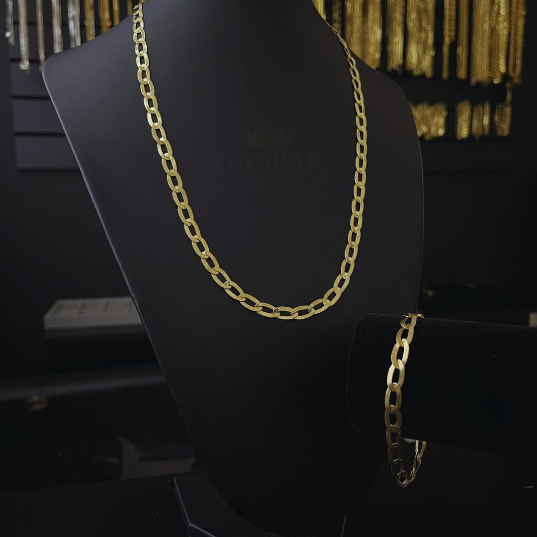 KIT - CORRENTE E PULSEIRA MASCULINA ELO CHAPEADO 6MM LAMINADA ( MOEDA ANTIGA PREMMIUM ) - PROMOÇÃO ANO NOVO