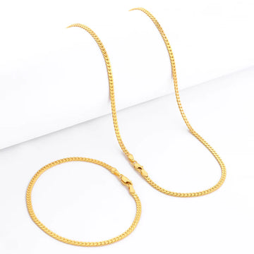 Kit Corrente e Pulseira - Grumet Flat 3mm - Banhado A Ouro 18k