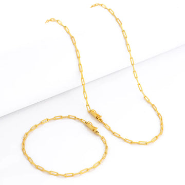 Kit Corrente e Pulseira - Cadeado Alongado 2mm -  Banhado A Ouro 18k