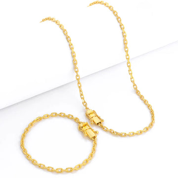 Kit Corrente e Pulseira - Cadeado 3,5mm - Banhado A Ouro 18k