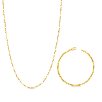 Kit Corrente 3 Por 1 Fígaro e Pulseira Grumet Flat - Banhado A Ouro 18k